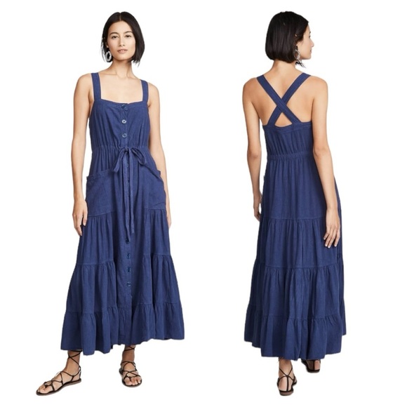 Free People Dresses & Skirts - Free People Indigo Blue Catch The Breeze Midi Dress Sz M
